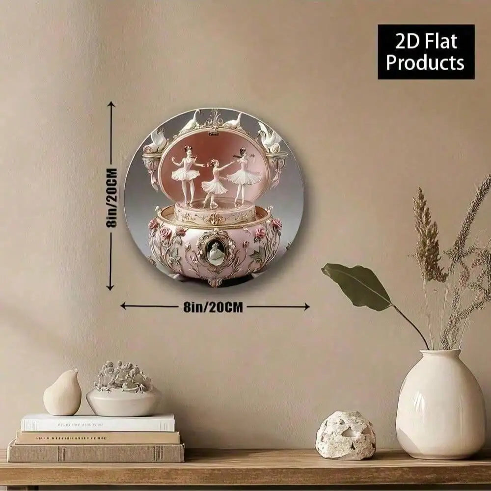 Crystal Swan Ballet Music Box - 2D Wall Art Decor With Roses, Elegant Gift For Ballet Lovers