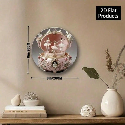 Crystal Swan Ballet Music Box - 2D Wall Art Decor With Roses, Elegant Gift For Ballet Lovers