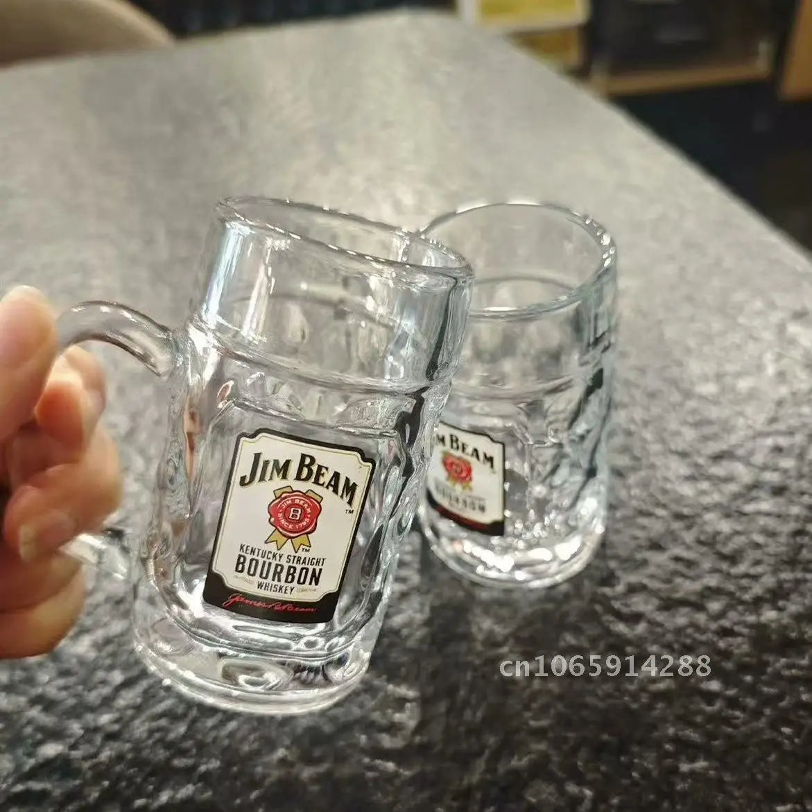 Glass Sunley Beer Mug with High-Footed Carved Flower Design. 401-500ml Capacity Classic Hi-Bang Whiskey Cup