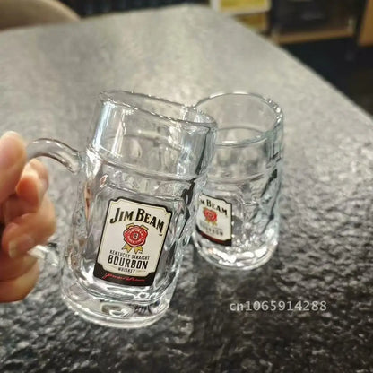 Glass Sunley Beer Mug with High-Footed Carved Flower Design. 401-500ml Capacity Classic Hi-Bang Whiskey Cup
