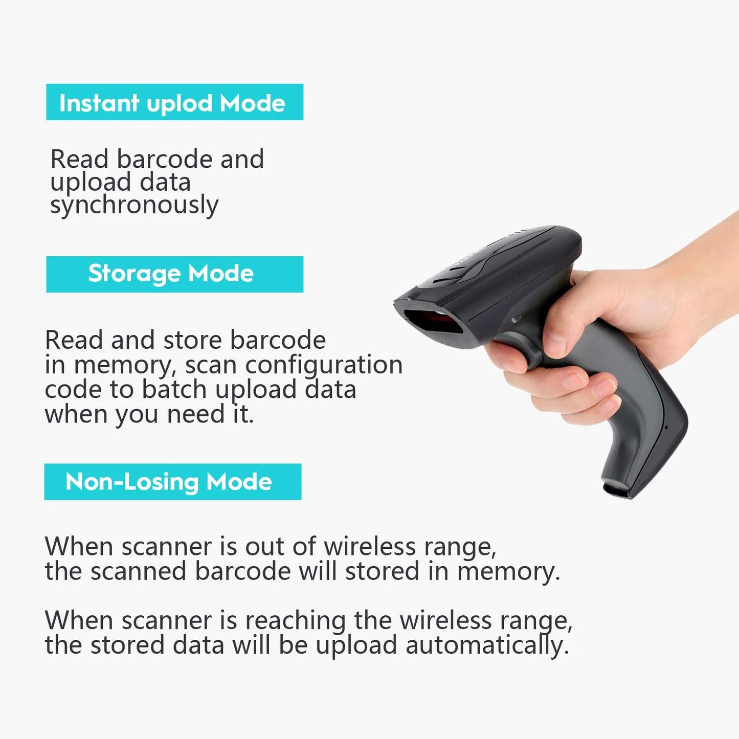 Bluetooth Hand held Barcode  QR code Scanner,1D 2D 500m Transmission Distance