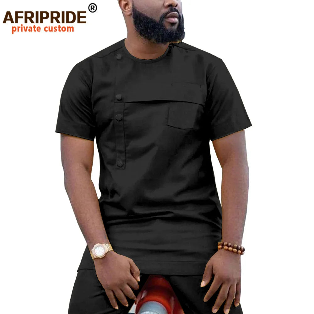 Men Clothing Ankara Pants Set, Dashiki Shirt 2 Piece Outfit, Crop Top Attire Short Sleeve Casual