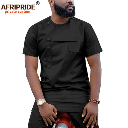 Men Clothing Ankara Pants Set, Dashiki Shirt 2 Piece Outfit, Crop Top Attire Short Sleeve Casual