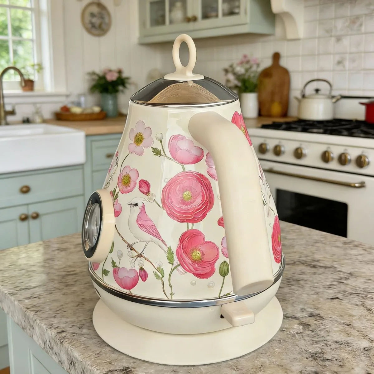 1.7L Retro Paint Electrc Kettle With Temperature Display, Boiling Water Auto Power Off, Stainless Steel Teapot Kitchen Tools