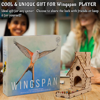 Bird Feeder Dice Tower with Tray, Wood Laser Cut Perfect for Wingspan, and Other Tabletop Games