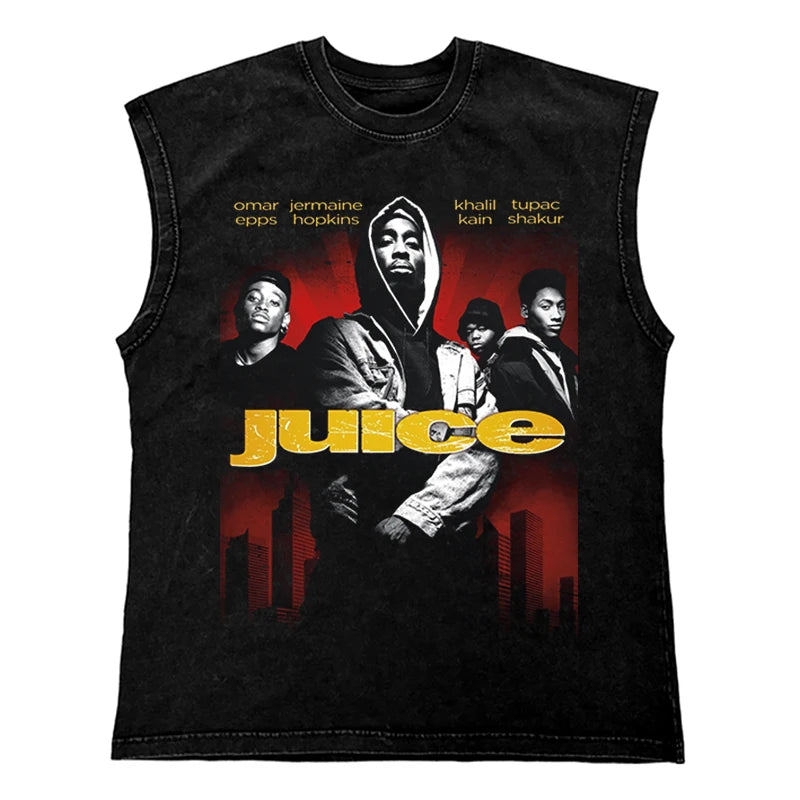 Washed Hip Hop Streetwear  Men T Shirt, Oversized Cotton Graphic Portrait Tank Tops