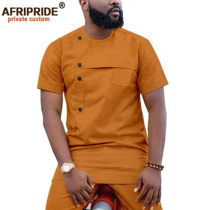 Men Clothing Ankara Pants Set, Dashiki Shirt 2 Piece Outfit, Crop Top Attire Short Sleeve Casual