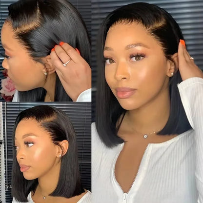 Human Hair, 220% Density 13x4 HD Lace Frontal, Short Straight Lace Front Bob Wigs, For Black Women Human Hair Pre Plucked Straight Brazilian Human Hair