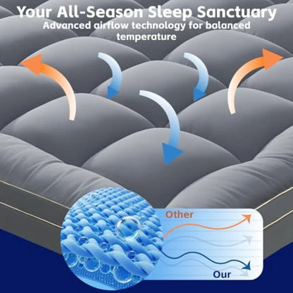 2~3In Mattress Topper Size Pillow Top - Extra Thick Padded Mattress Pad and Protector, Breathable Fitted Deep Pocket 8-21, Ultr