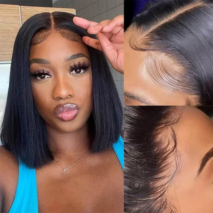 Human Hair, 220% Density 13x4 HD Lace Frontal, Short Straight Lace Front Bob Wigs, For Black Women Human Hair Pre Plucked Straight Brazilian Human Hair