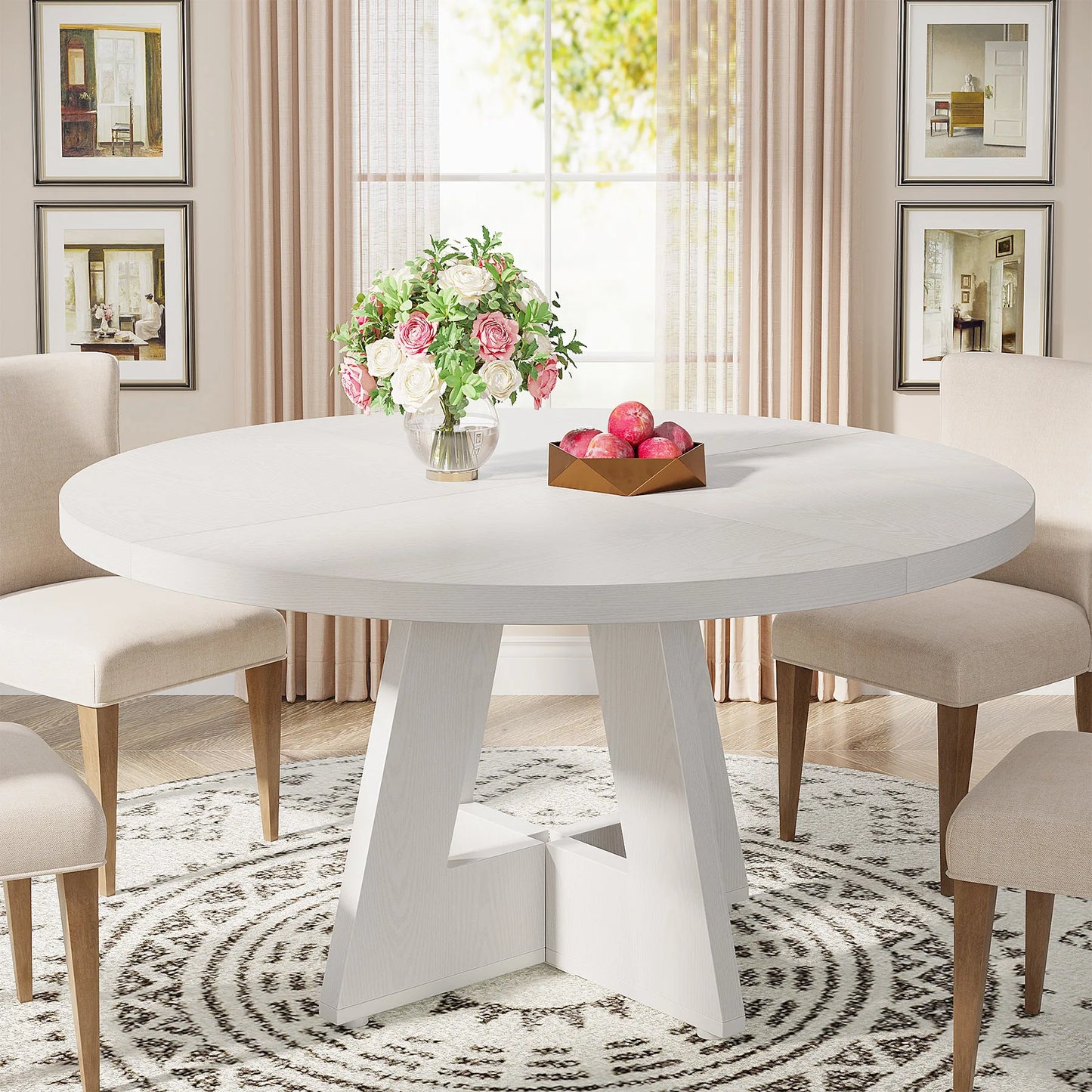 Tribesigns Round Dining Table for 4, 47 Inch Farmhouse Kitchen Table ,Small Kitchen Table Dining Room
