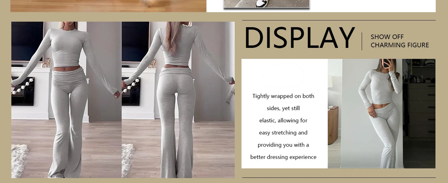 Women's Yoga Two-Piece Set ,Long-Sleeve Wide-Leg Activewear, Yoga  Coordinated Set