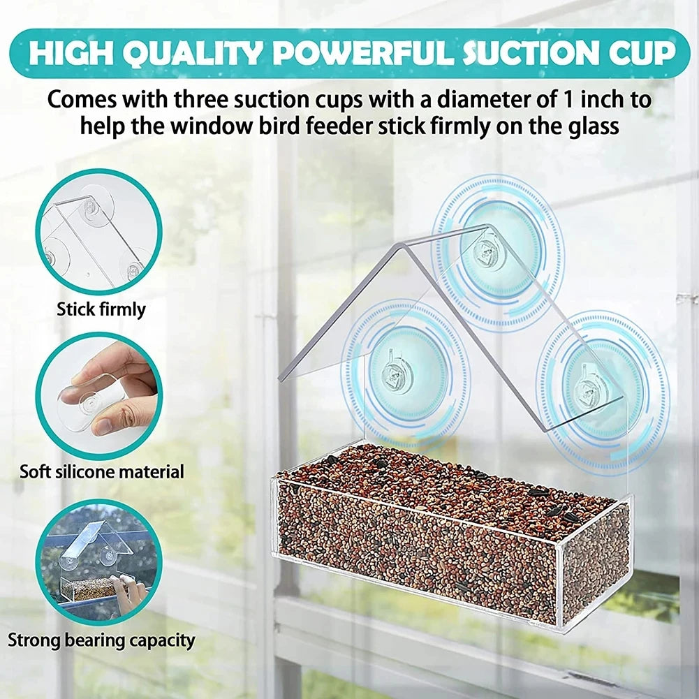 Transparent Bird Feeder Birds House for Outdoor Window, Feeder with Strong Suction Cups for Wild Birds, Cardinal Bluebird