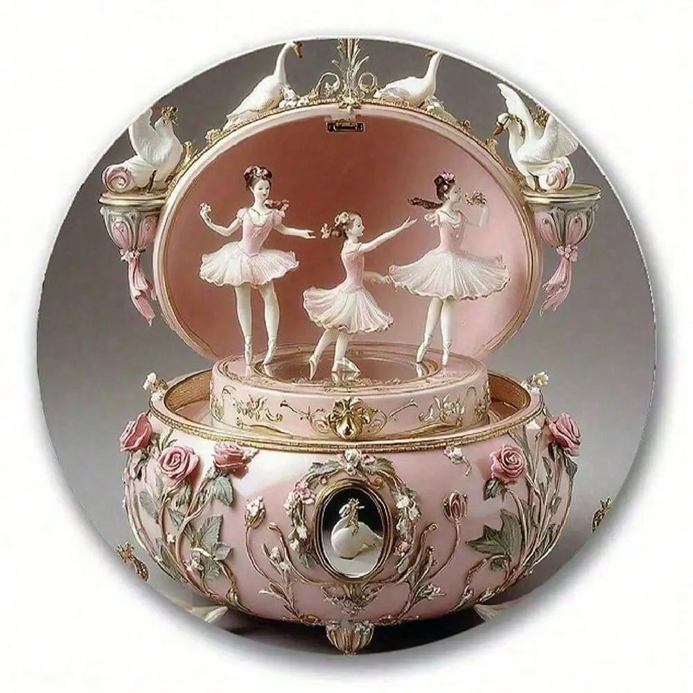 Crystal Swan Ballet Music Box - 2D Wall Art Decor With Roses, Elegant Gift For Ballet Lovers