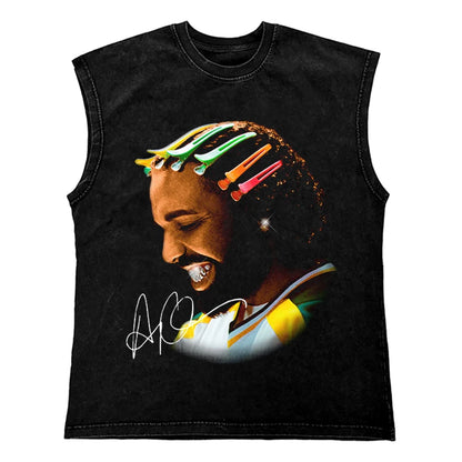 Washed Hip Hop Streetwear  Men T Shirt, Oversized Cotton Graphic Portrait Tank Tops