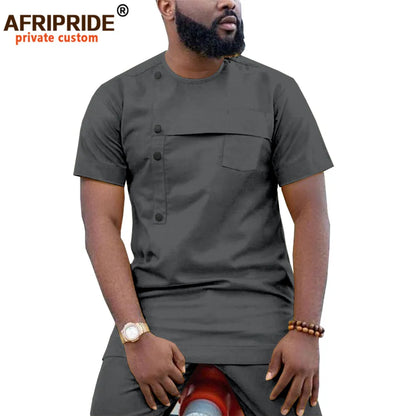 Men Clothing Ankara Pants Set, Dashiki Shirt 2 Piece Outfit, Crop Top Attire Short Sleeve Casual