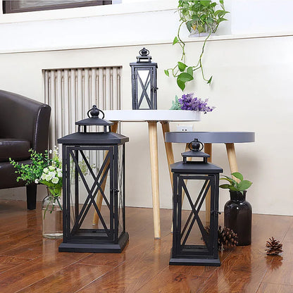 Windproof Lantern Glass Candle Holders, Metal ,Large Black Wedding Modern Design, Moroccan Candlestick, Home Decor