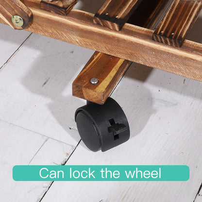 Multi-Layer Wood Plant Stand Rack, Outdoor Indoor Rolling Flower Pot Holder with Wheels