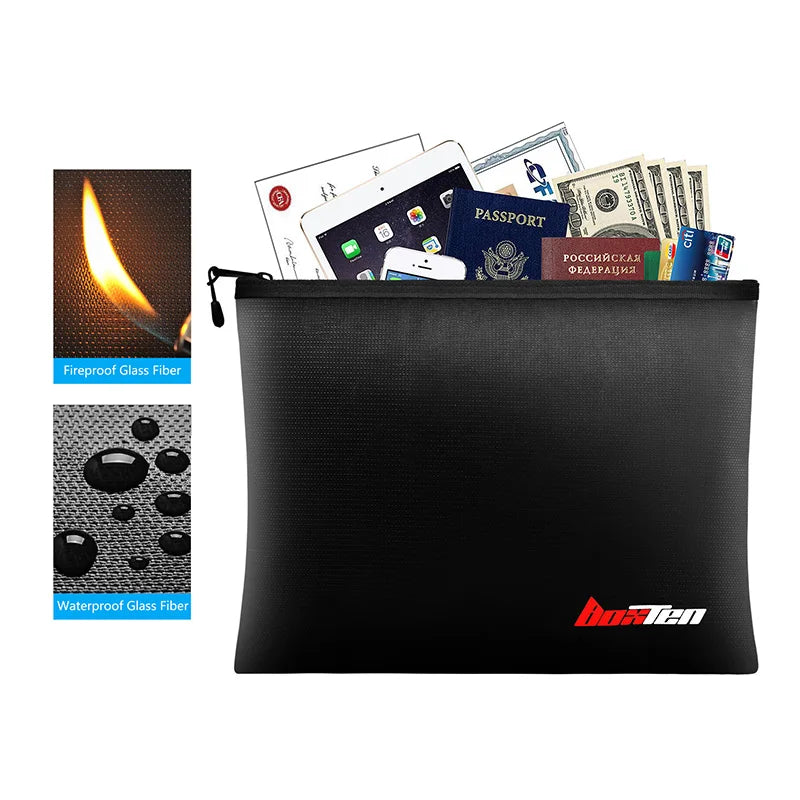 New Fireproof Document Bag, Waterproof Money Bags, Fire Safe Storage Pouch with Zipper Cash File Envelope Holder for Home Office