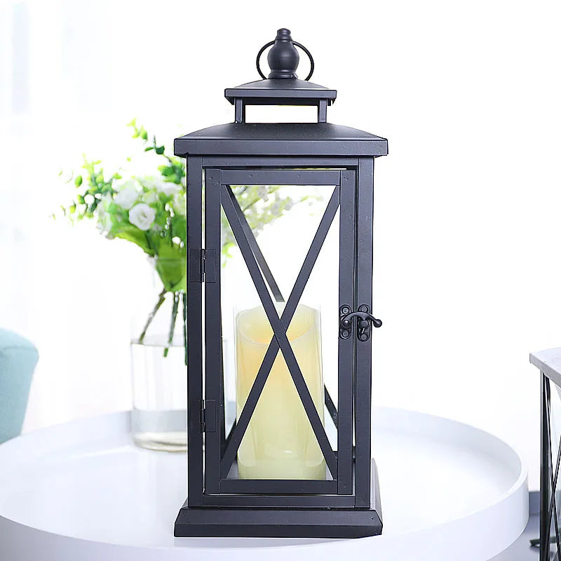 Windproof Lantern Glass Candle Holders, Metal ,Large Black Wedding Modern Design, Moroccan Candlestick, Home Decor