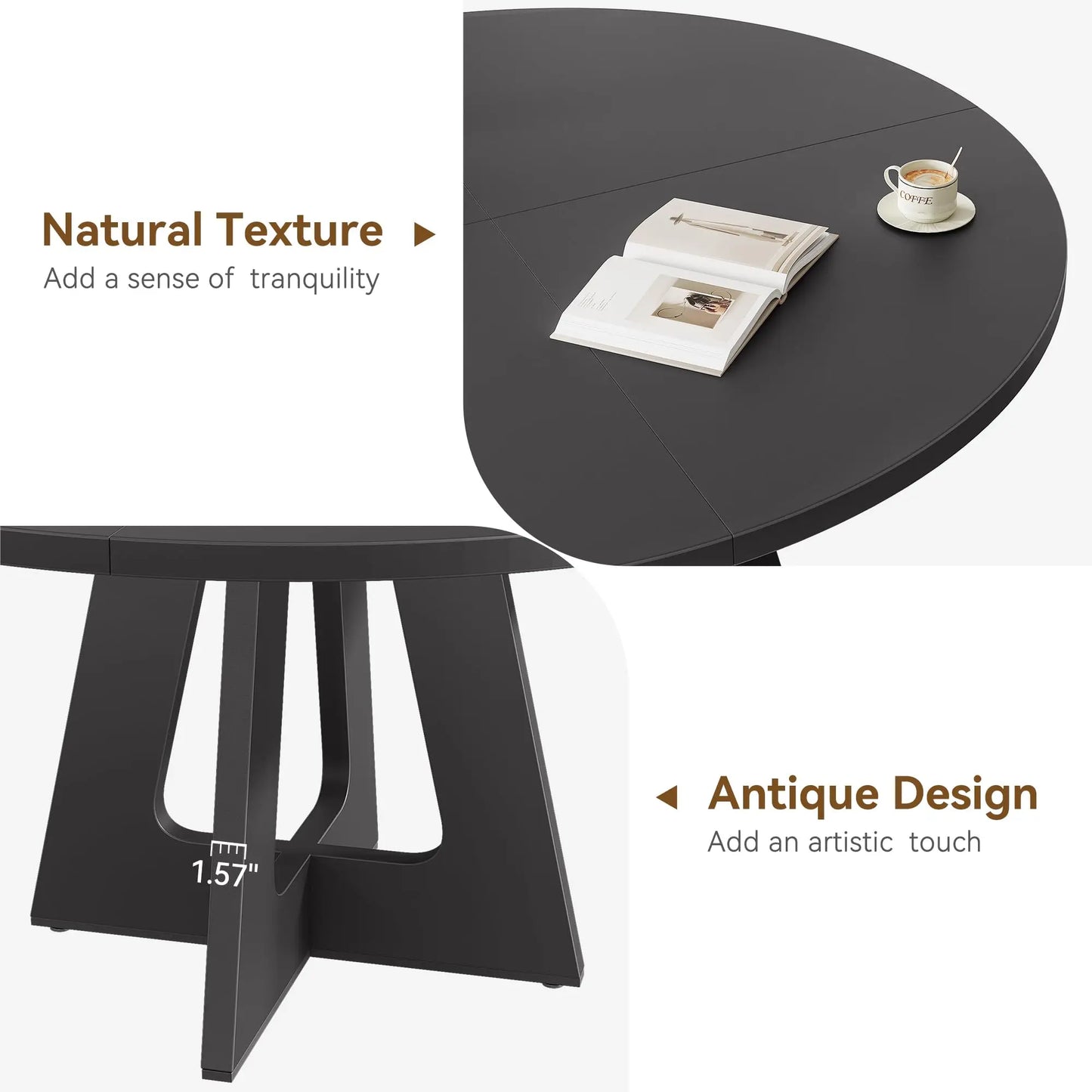 47-Inch Round Dining Table Large Wooden Kitchen Table For 4 to 6, Farmhouse Dinner Table For Home Dining Room or Living Room