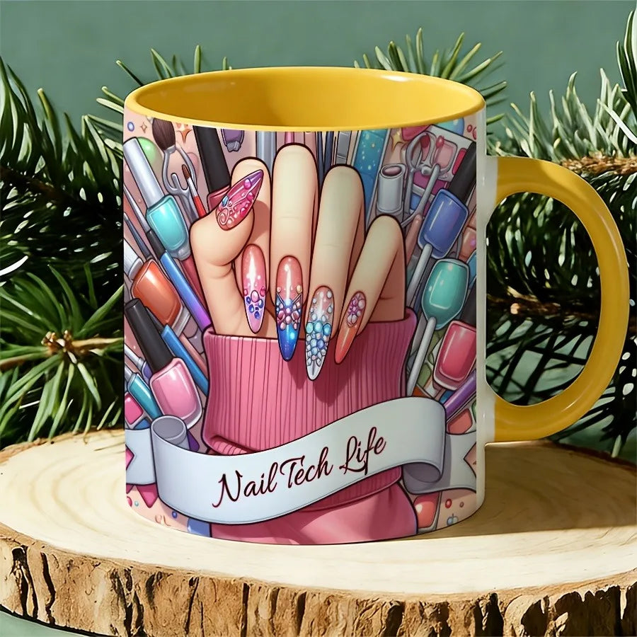 11Oz Ceramic Cup, Special for Manicurists , with Manicurist Life Pattern and Cup Mouth Design,  Suitable for Manicurists, Beauticians, Salon Gifts, Manicurist Birthday Gifts (no Assembly Required)
