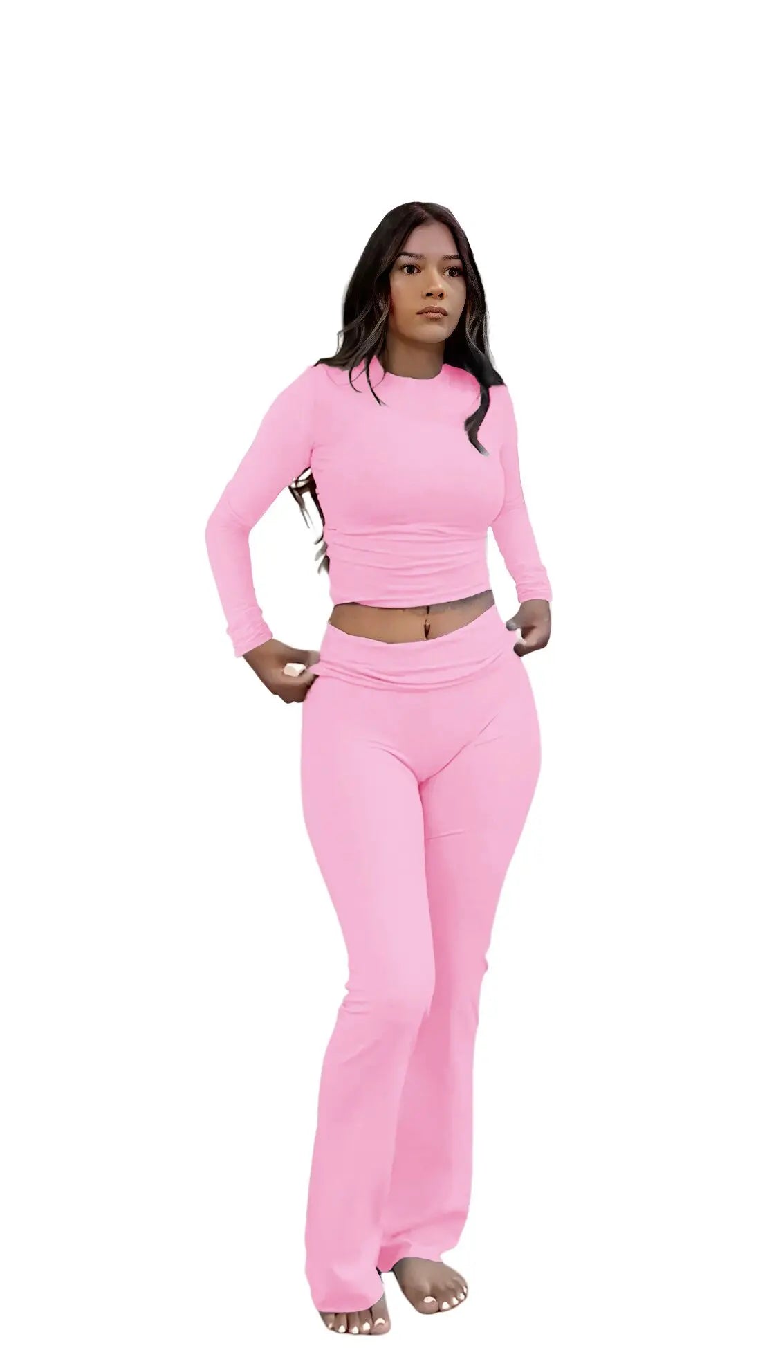 Women's Yoga Two-Piece Set ,Long-Sleeve Wide-Leg Activewear, Yoga  Coordinated Set