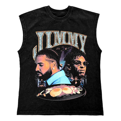 Washed Hip Hop Streetwear  Men T Shirt, Oversized Cotton Graphic Portrait Tank Tops