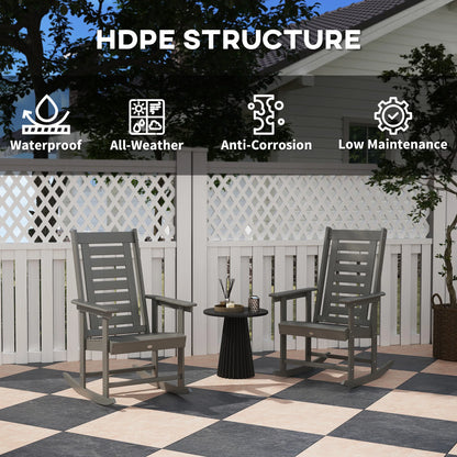 2 Outdoor Rocking Chairs, HDPE High Back Patio Rockers, Dark Gray