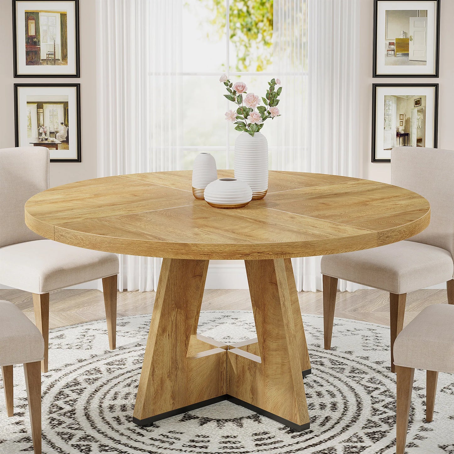 Tribesigns Round Dining Table for 4, 47 Inch Farmhouse Kitchen Table ,Small Kitchen Table Dining Room