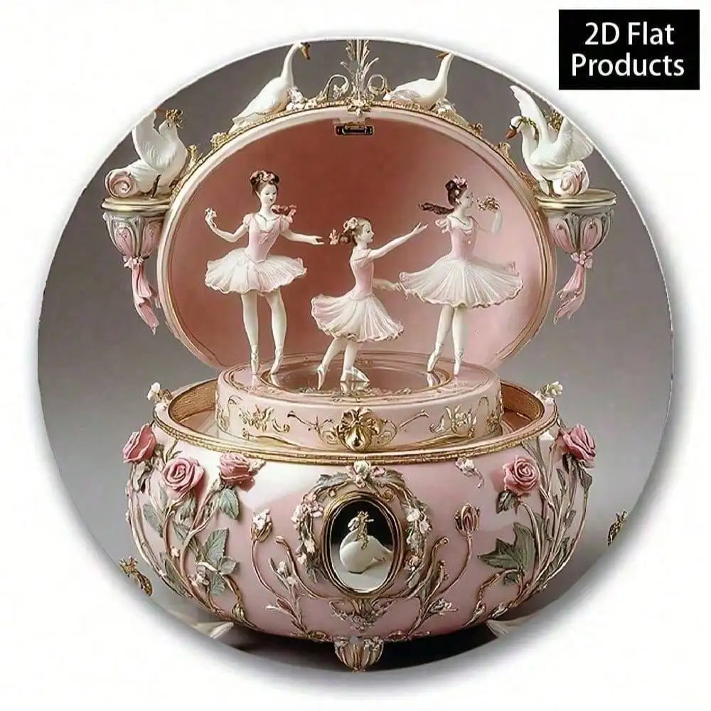 Crystal Swan Ballet Music Box - 2D Wall Art Decor With Roses, Elegant Gift For Ballet Lovers