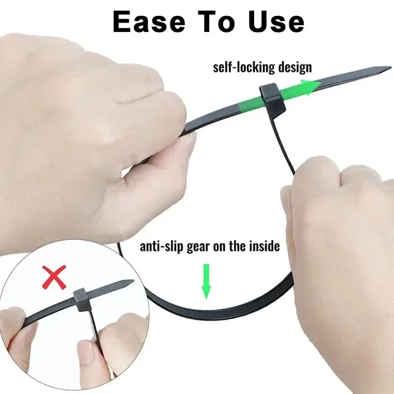 2000/100Pcs Self Locking Nylon Cable Ties  Heavy Duty Organizer