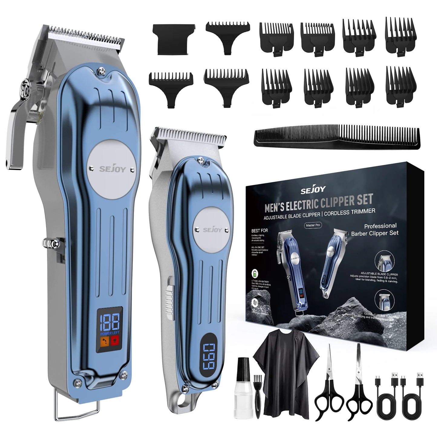 Sejoy Rechargeable Hair Clipper Combo, Professional Electric Hair Trimmer, Cordless Haircut Machine Kits for Barber