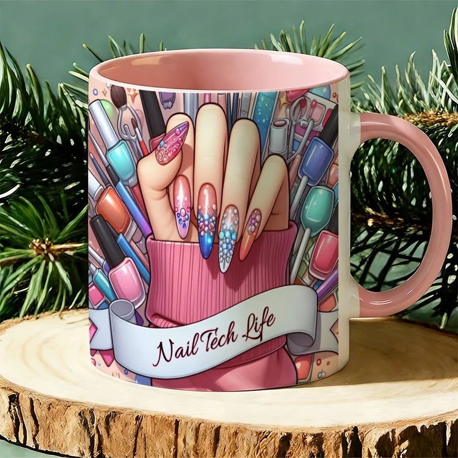 11Oz Ceramic Cup, Special for Manicurists , with Manicurist Life Pattern and Cup Mouth Design,  Suitable for Manicurists, Beauticians, Salon Gifts, Manicurist Birthday Gifts (no Assembly Required)