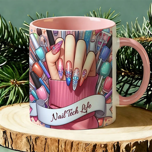 11Oz Ceramic Cup, Special for Manicurists , with Manicurist Life Pattern and Cup Mouth Design,  Suitable for Manicurists, Beauticians, Salon Gifts, Manicurist Birthday Gifts (no Assembly Required)