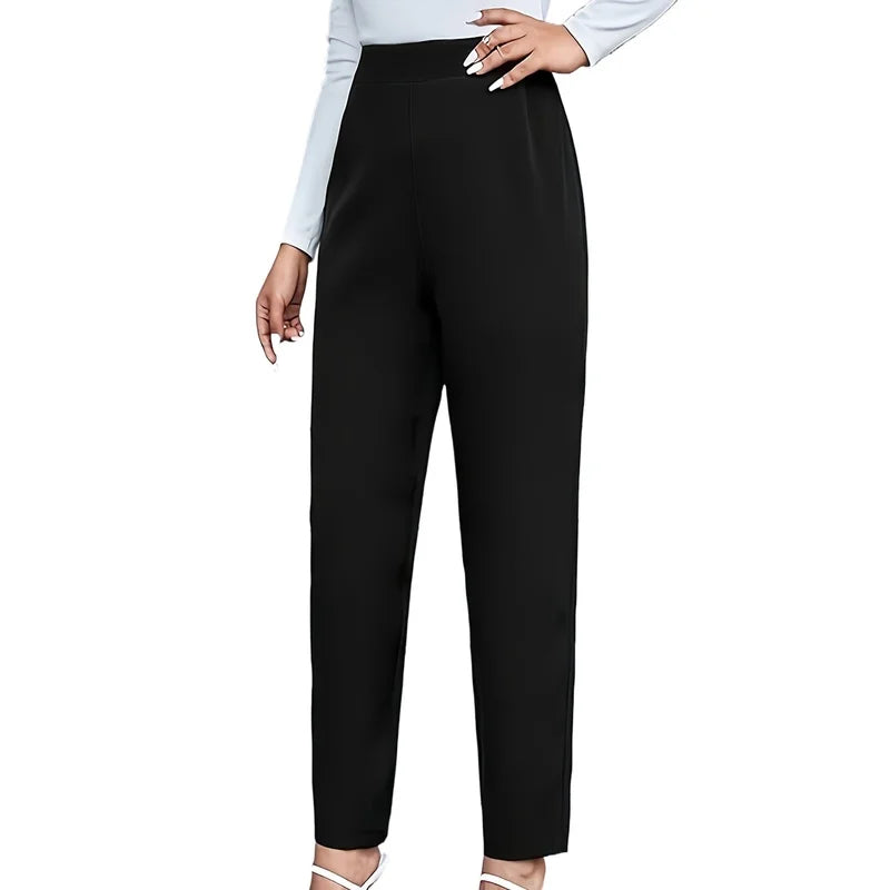 2025 Classy Fashion Slim Fit Trousers Women Regular Waist Comfortable Slimming Solid Black Daily Office