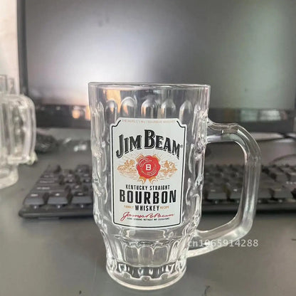 Glass Sunley Beer Mug with High-Footed Carved Flower Design. 401-500ml Capacity Classic Hi-Bang Whiskey Cup