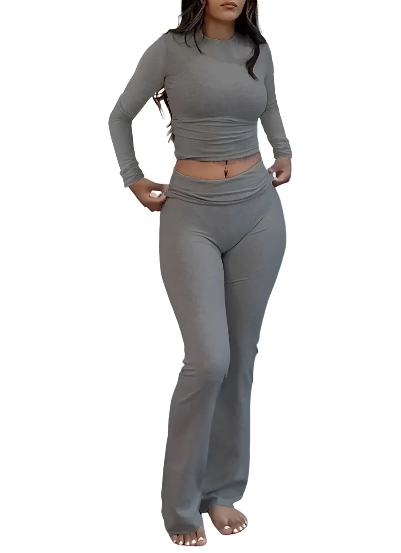 Women's Yoga Two-Piece Set ,Long-Sleeve Wide-Leg Activewear, Yoga  Coordinated Set
