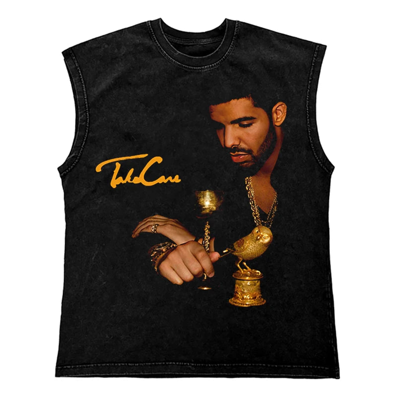Washed Hip Hop Streetwear  Men T Shirt, Oversized Cotton Graphic Portrait Tank Tops