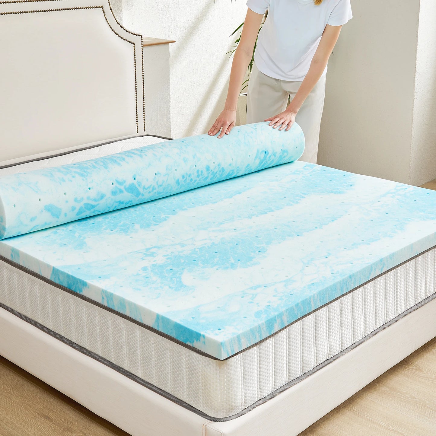 JHK 2-3 Inch Memory Foam Mattress Topper, Queen Size Thick Gel  Cooling Mattress, Soft and Breathable Bed Topper