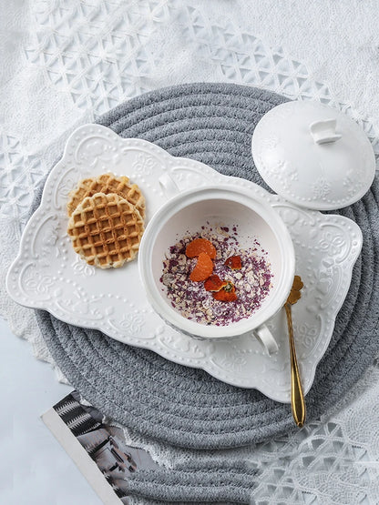 Relief dessert bowl, European ceramic bird's nest bowl, soup bowl, egg custard, microwave oven lid, steamed egg bowl, stew bowl