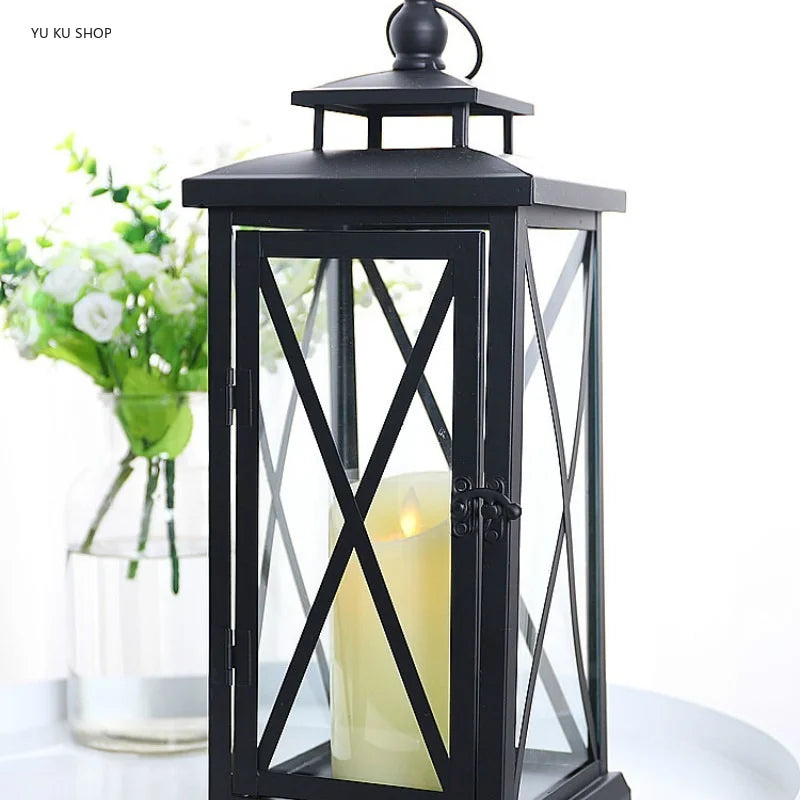 Windproof Lantern Glass Candle Holders, Metal ,Large Black Wedding Modern Design, Moroccan Candlestick, Home Decor