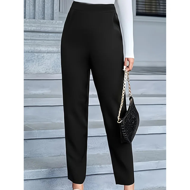 2025 Classy Fashion Slim Fit Trousers Women Regular Waist Comfortable Slimming Solid Black Daily Office