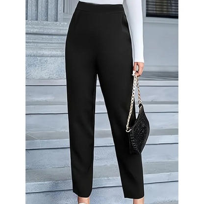 2025 Classy Fashion Slim Fit Trousers Women Regular Waist Comfortable Slimming Solid Black Daily Office