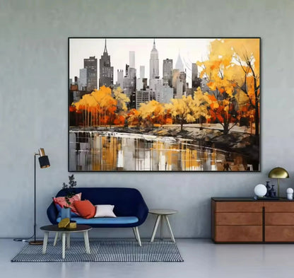 Modern Abstract Painting, Thick Texture, Handmade Canvas Art, New York City Handpainted, Home Wall Decor Oil Paintings Unframed