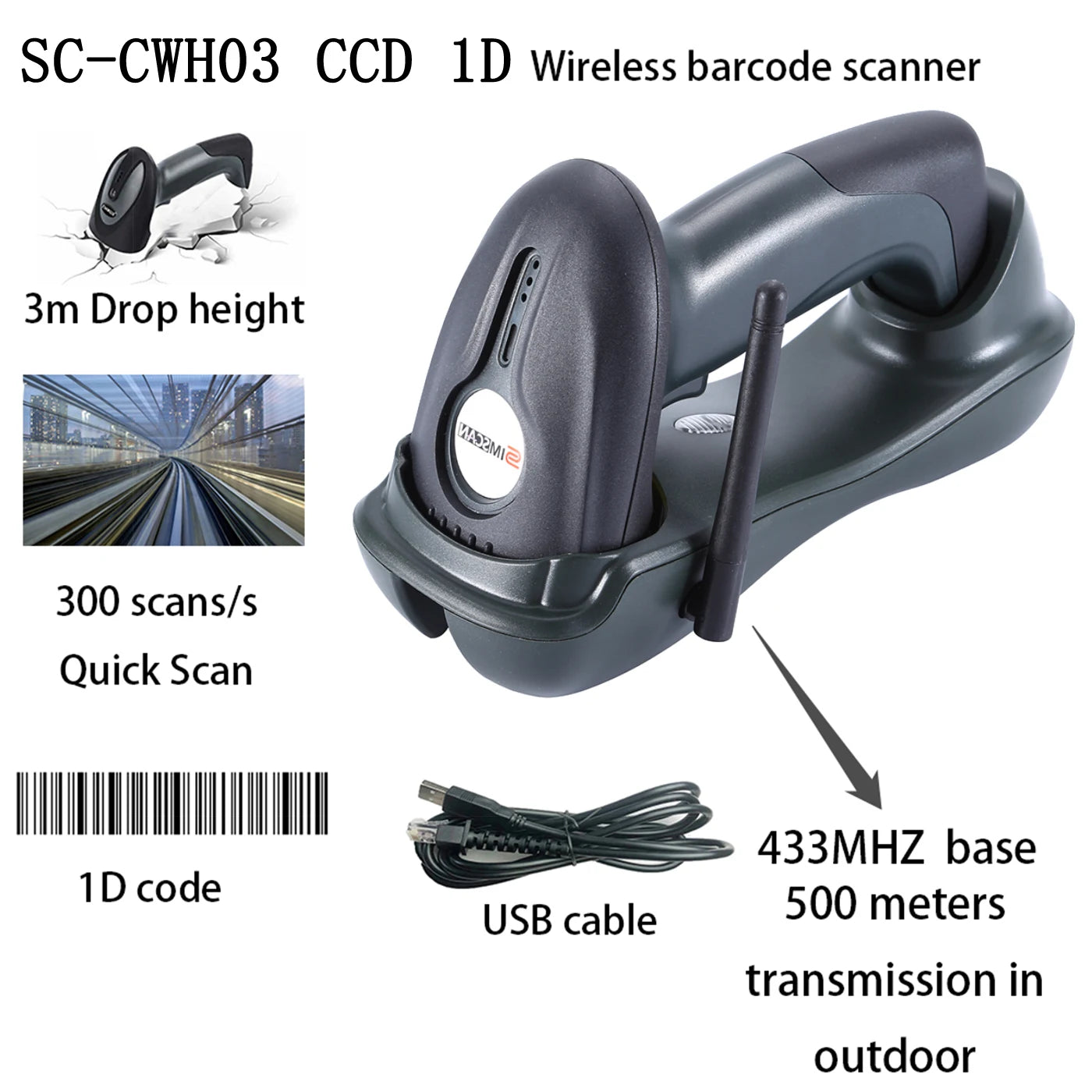 Bluetooth Hand held Barcode  QR code Scanner,1D 2D 500m Transmission Distance