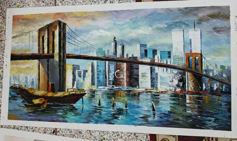 Modern Abstract Painting, Thick Texture, Handmade Canvas Art, New York City Handpainted, Home Wall Decor Oil Paintings Unframed