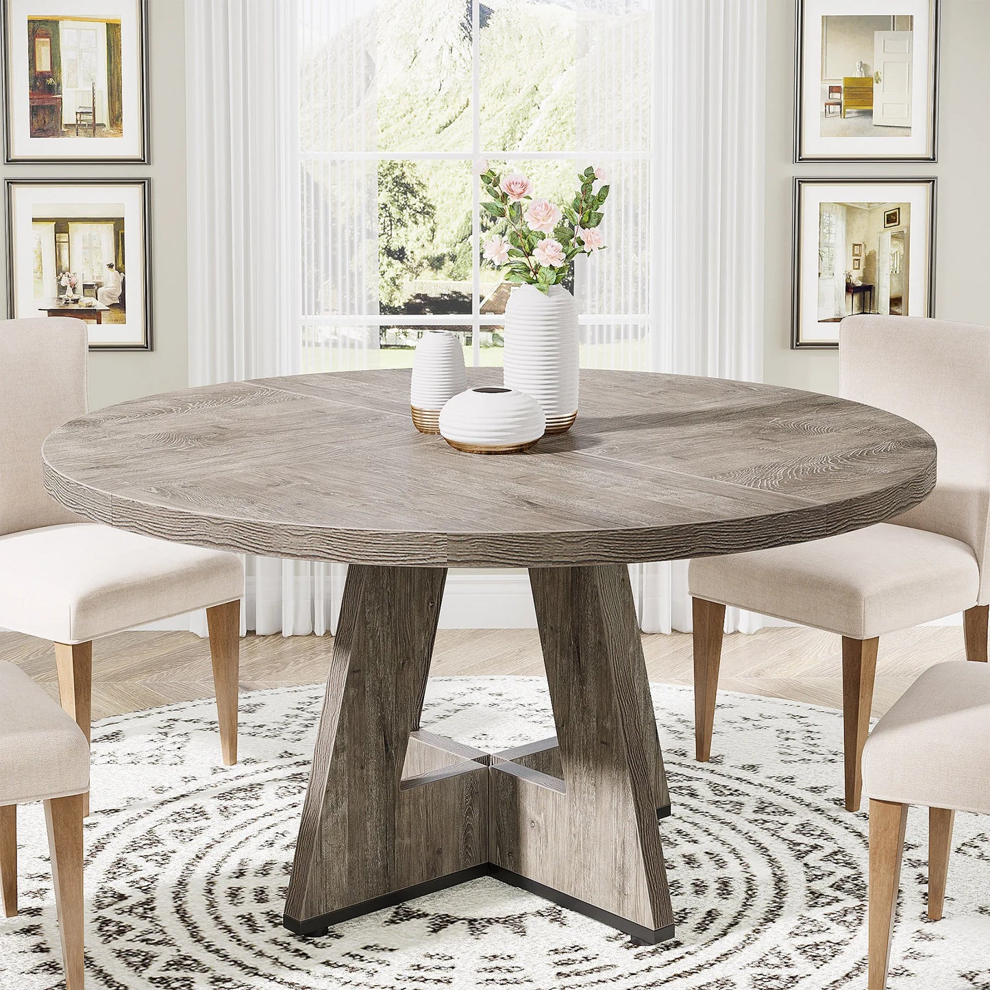 Tribesigns Round Dining Table for 4, 47 Inch Farmhouse Kitchen Table ,Small Kitchen Table Dining Room