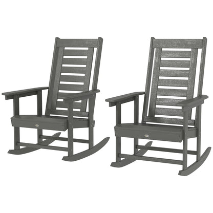 2 Outdoor Rocking Chairs, HDPE High Back Patio Rockers, Dark Gray