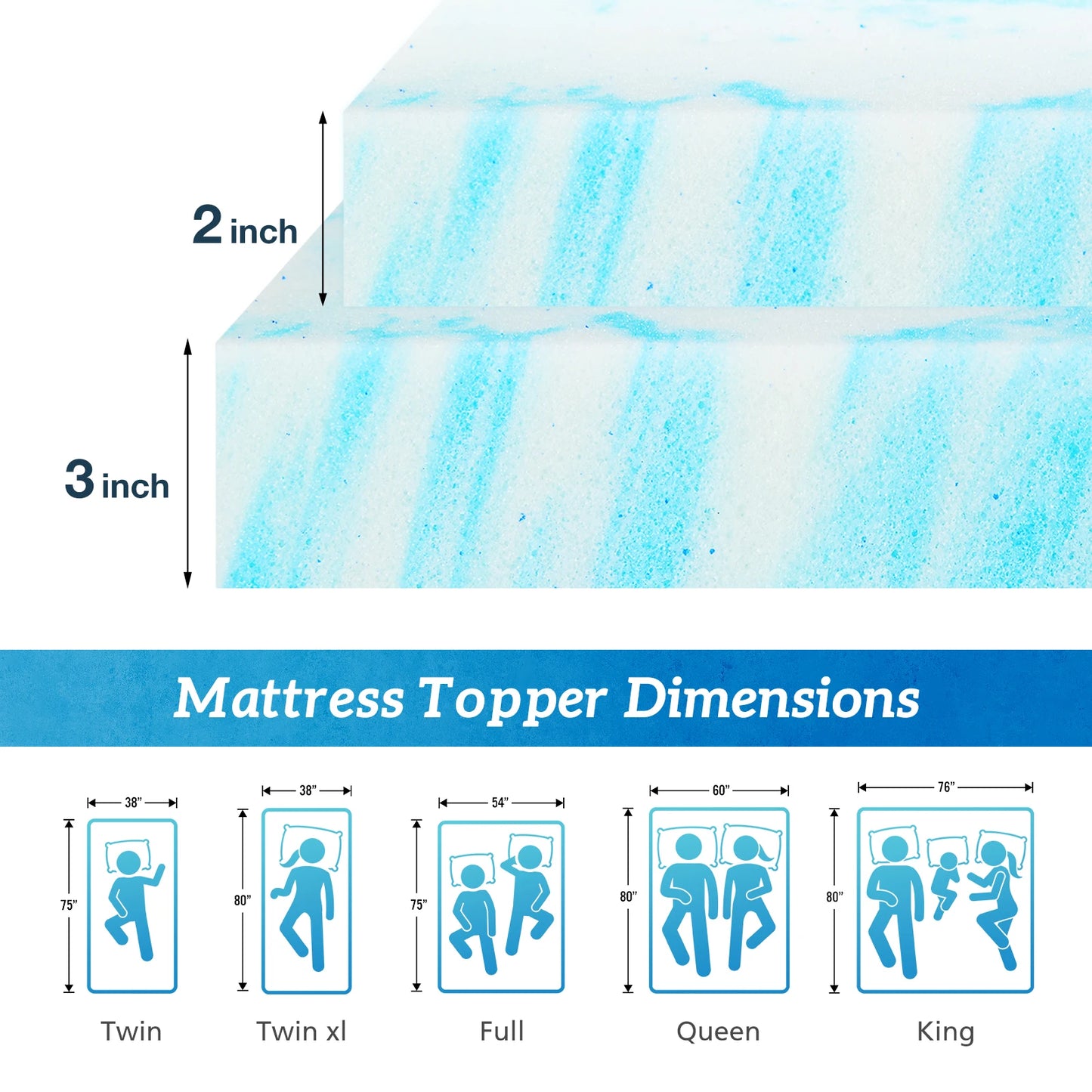 MCQ 2 Inch Soft Bed mattress Full Size, Memory Foam Gel ,Breathable Cooling ,Soft Bed Topper